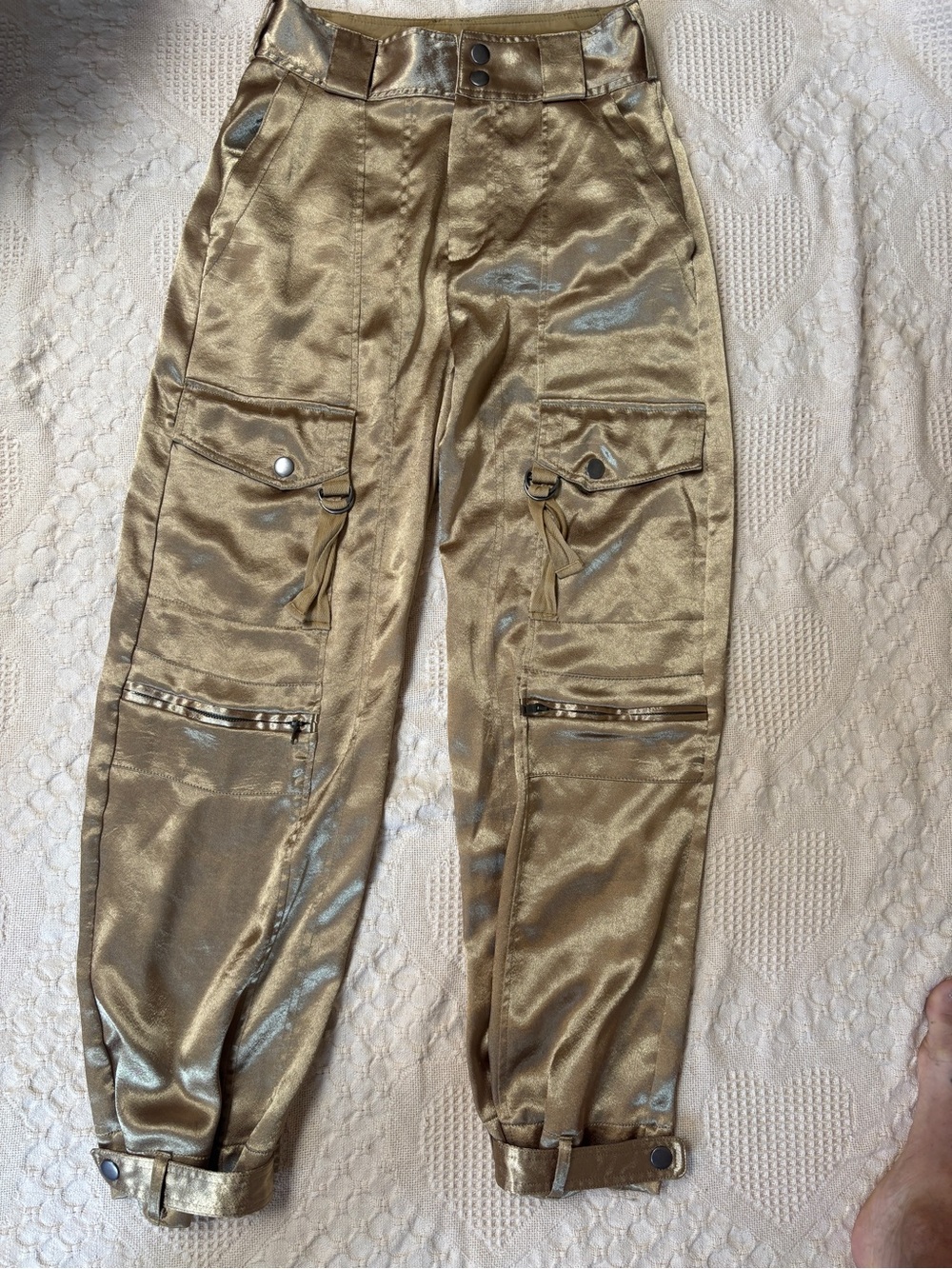 Free People Gold Metallic Cargo Jumpsuit Pants